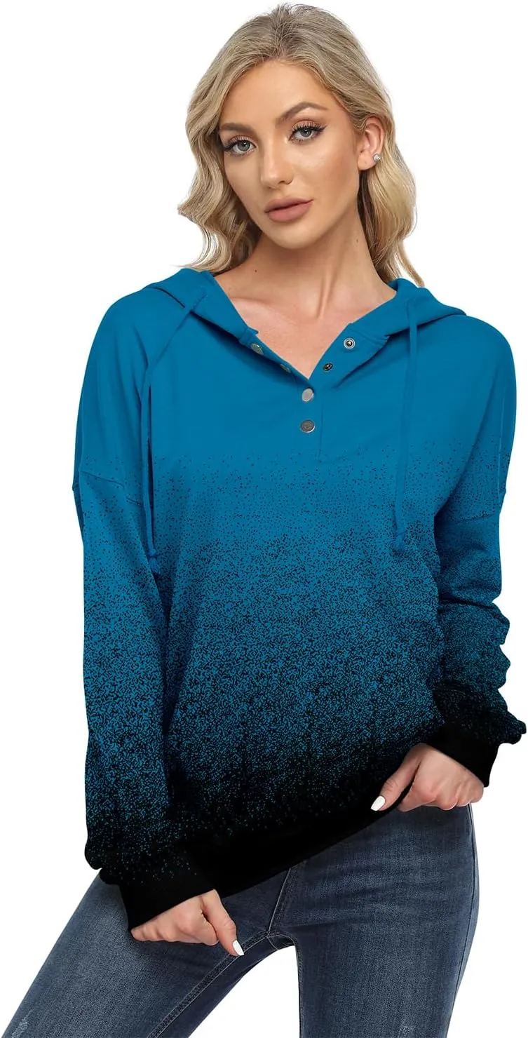 VIEACTIVEWEAR Hoodie for Women Tie Dye Sweatshirt Button Down Tops Casual Long Sleeve Oversize Pullover