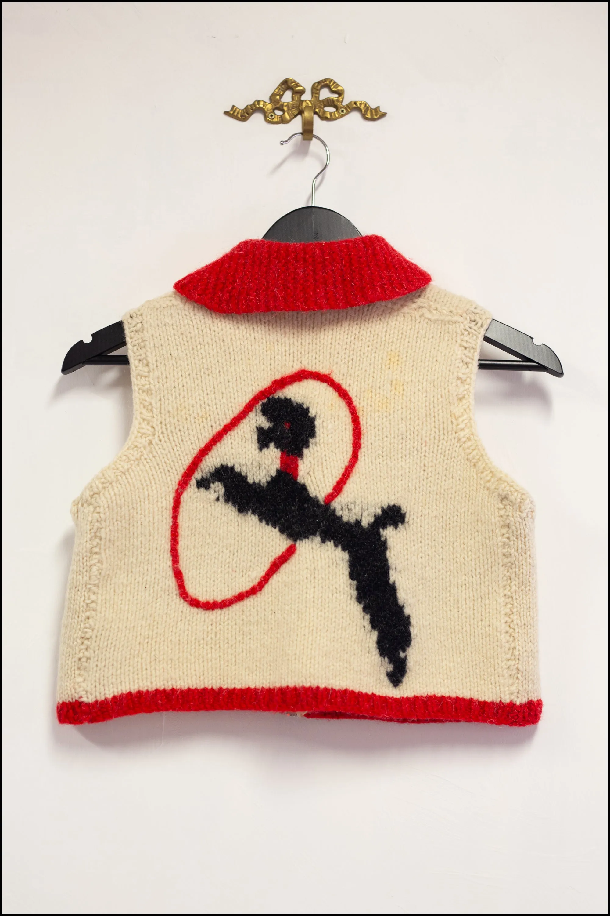 Vintage 1950s Hand Knitted Cream Poodle Waistcoat Cardigan