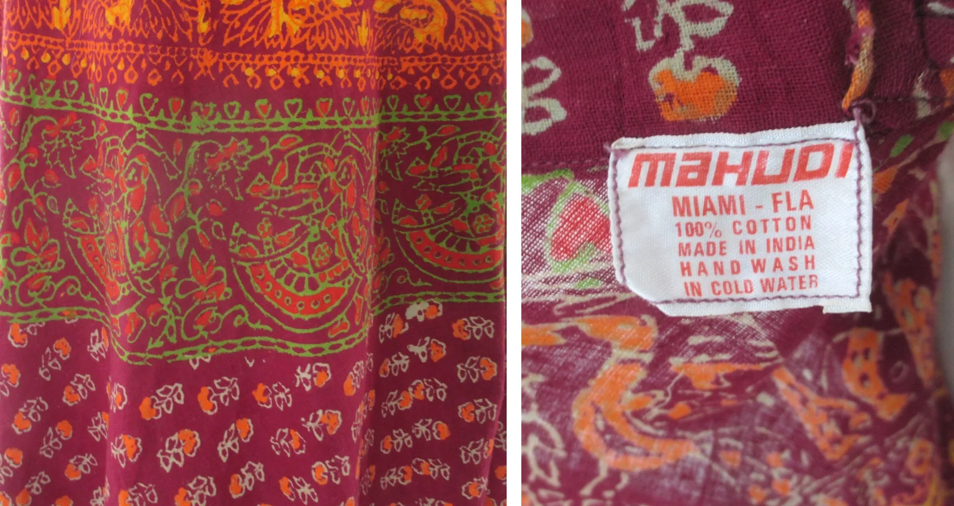 Vintage 70s Mahudi Block Print Cotton Wrap Skirt India M