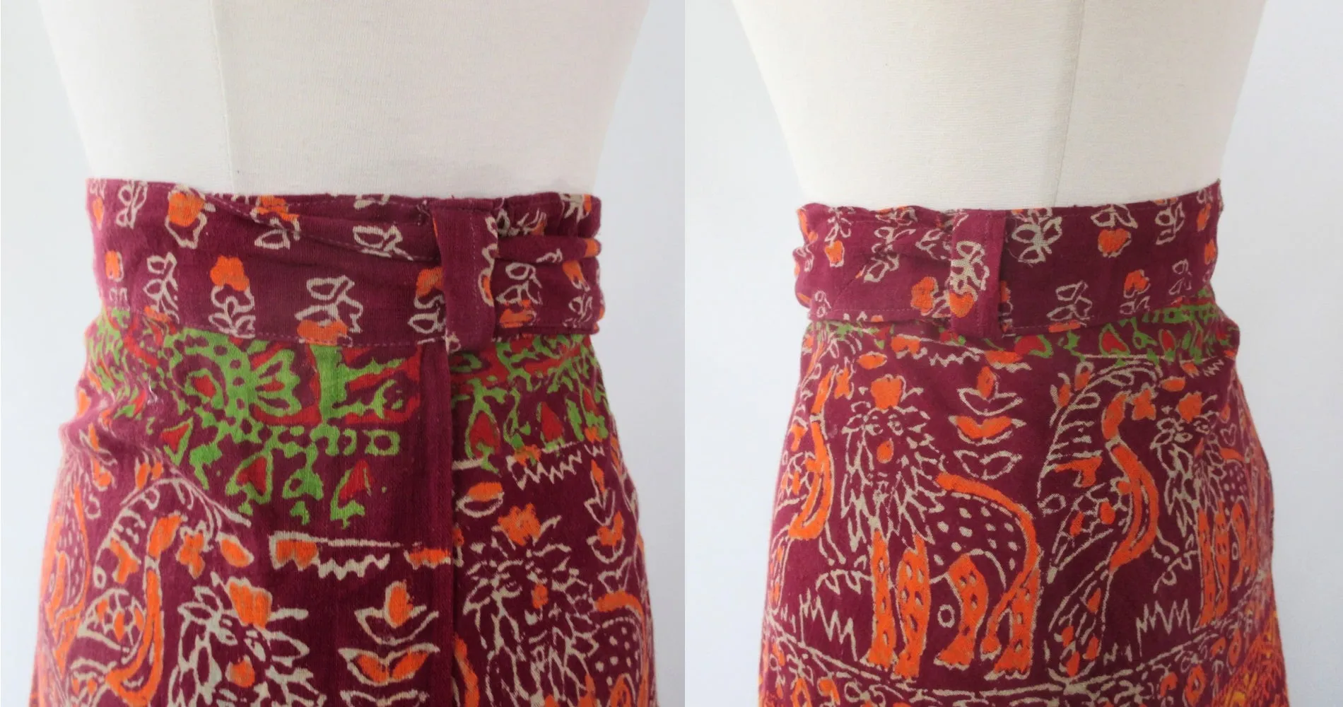 Vintage 70s Mahudi Block Print Cotton Wrap Skirt India M