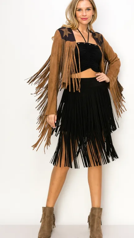 Western Star Jacket With Fringe - Brown