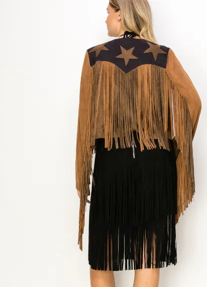 Western Star Jacket With Fringe - Brown