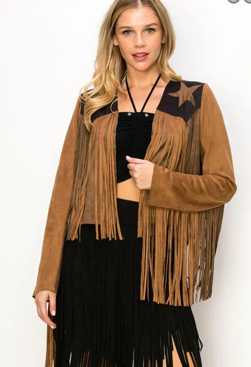 Western Star Jacket With Fringe - Brown