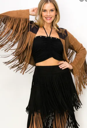 Western Star Jacket With Fringe - Brown