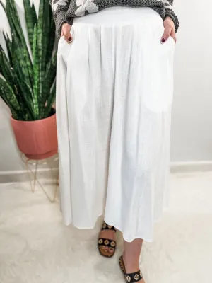 White Pleated Linen Skirt