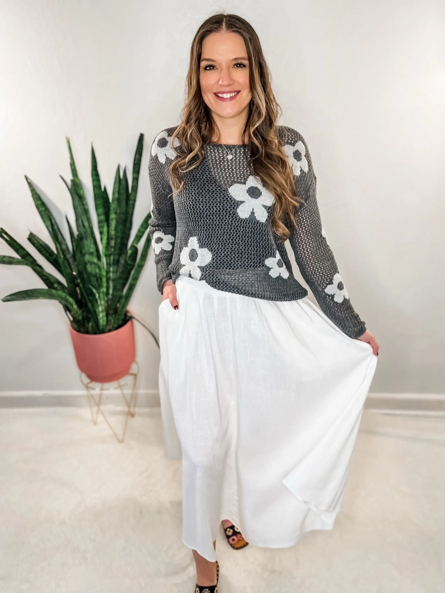 White Pleated Linen Skirt