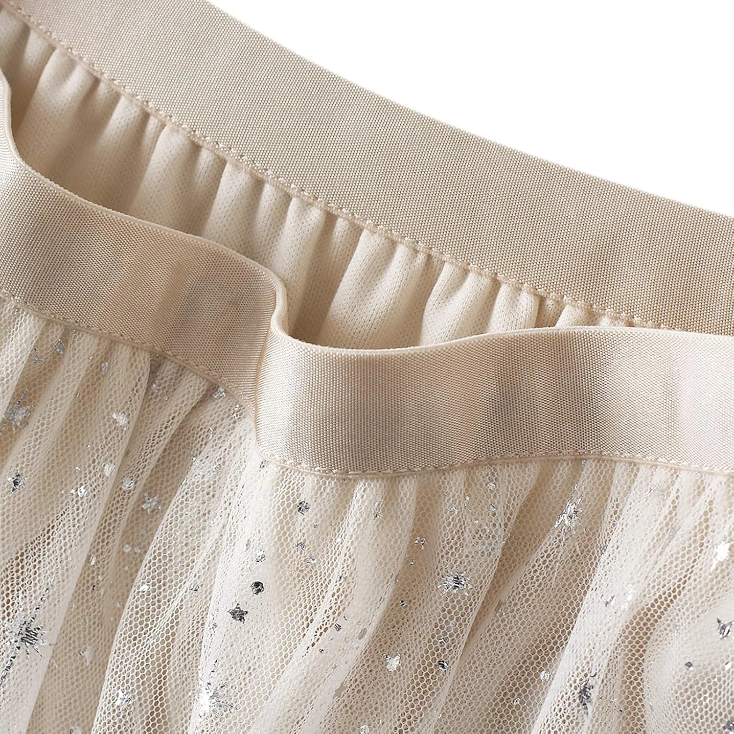 Women a Line Tulle Skirt Elastic Waist Layered Ruffle Midi Skirt Star Print Pleated Skirt Concert Skirt