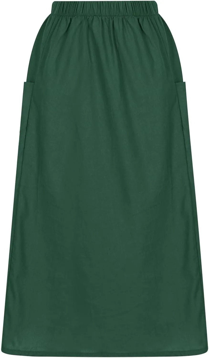 Women's Cotton Linen Casual Midi Skirt High Elastic Waisted Long Skirts Fall Winter Solid Color Skirt with Pockets