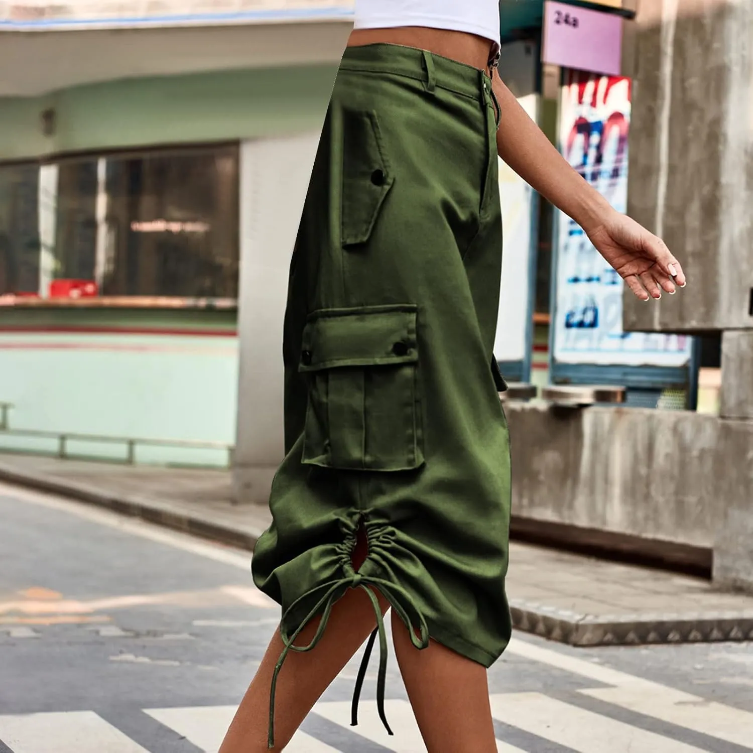 Womens Loose Fit Denim Skort for Women Midi Knee High Pleated Western High Cut Tie Knot Smocked Plain 2024 Y2K