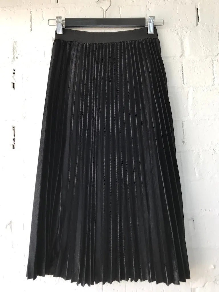 Womens Pleated Velveteen Midi Skirt