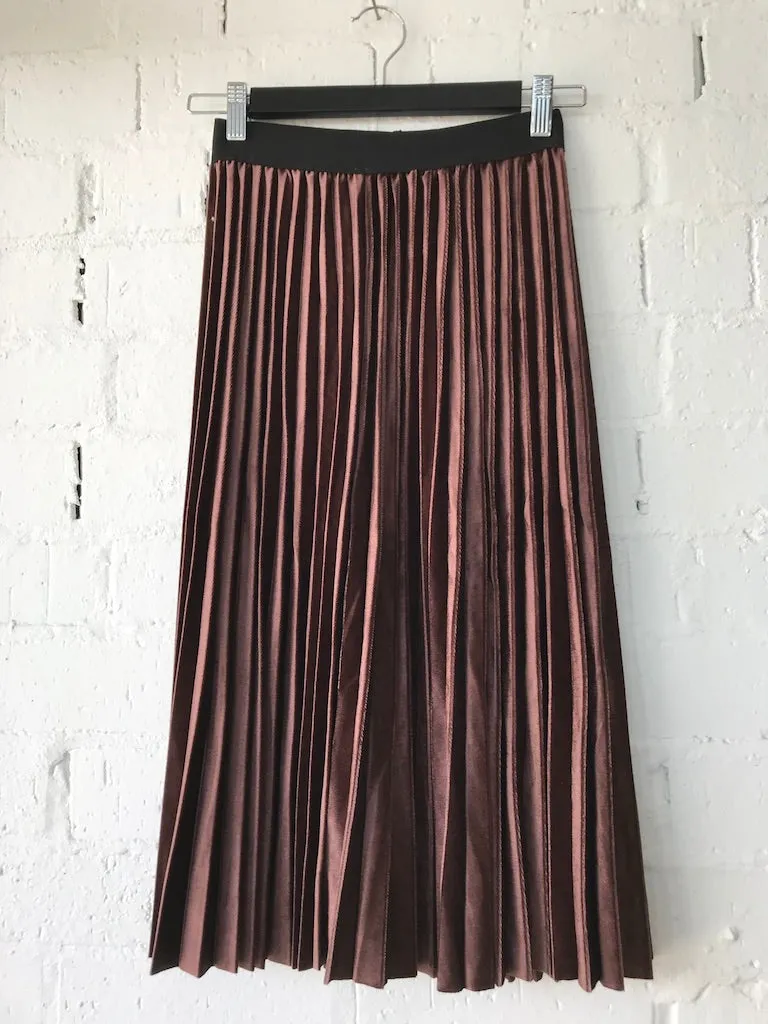 Womens Pleated Velveteen Midi Skirt
