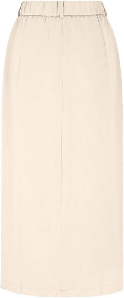 Women's Summer High Waist Split Warp A Line Dressy Long Skirts Trendy Business Work Pencil Midi Skirt with Pockets